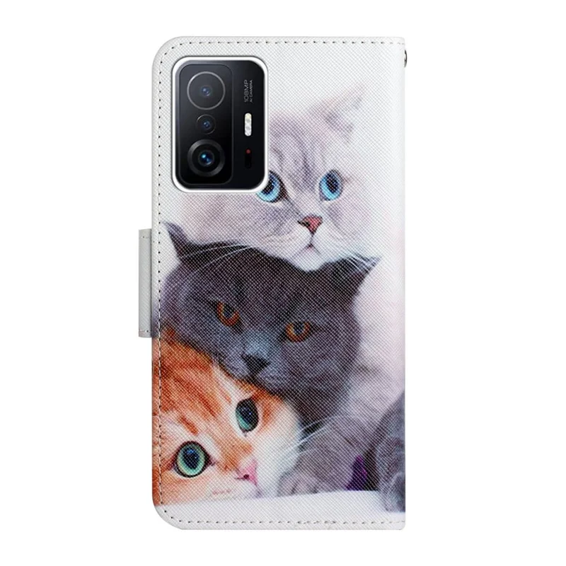 Pattern Printing Leather Protection Phone Case Wallet Stand Cover with Lanyard for Xiaomi 11T / 11T Pro - 3 Cats