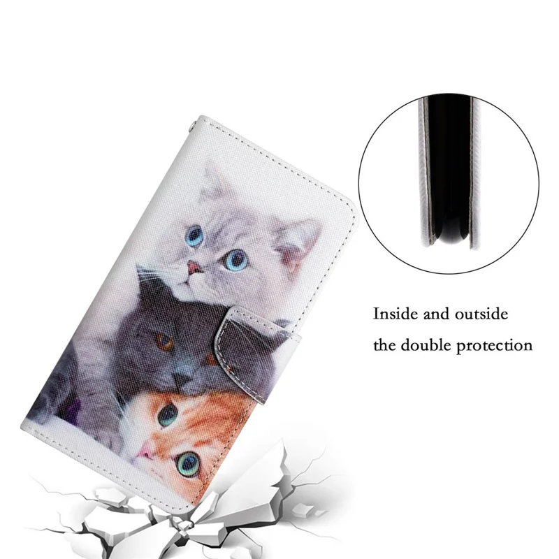 Pattern Printing Leather Protection Phone Case Wallet Stand Cover with Lanyard for Xiaomi 11T / 11T Pro - 3 Cats