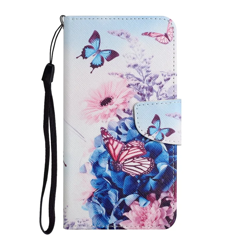 Pattern Printing Leather Protection Phone Case Wallet Stand Cover with Lanyard for Xiaomi 11T / 11T Pro - Purple Butterfly