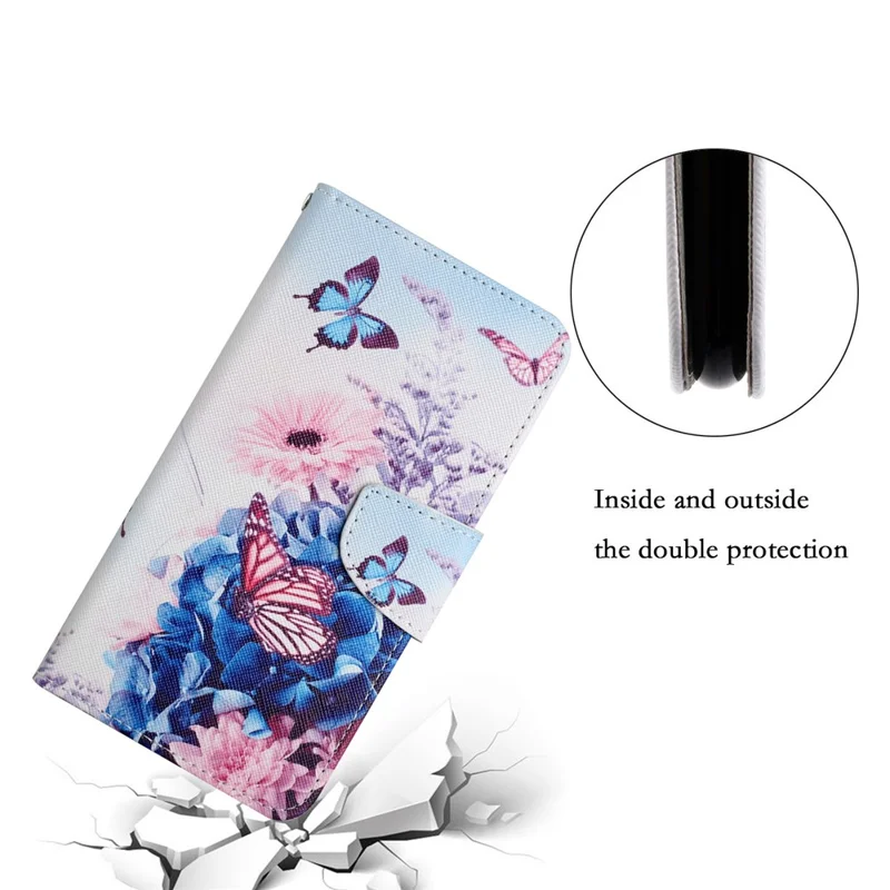 Pattern Printing Leather Protection Phone Case Wallet Stand Cover with Lanyard for Xiaomi 11T / 11T Pro - Purple Butterfly