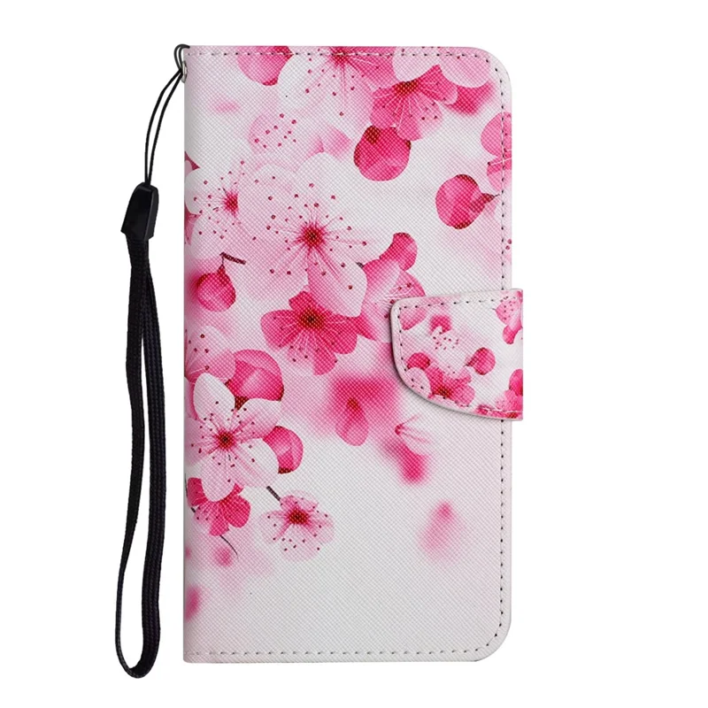 Pattern Printing Leather Protection Phone Case Wallet Stand Cover with Lanyard for Xiaomi 11T / 11T Pro - Red Flower