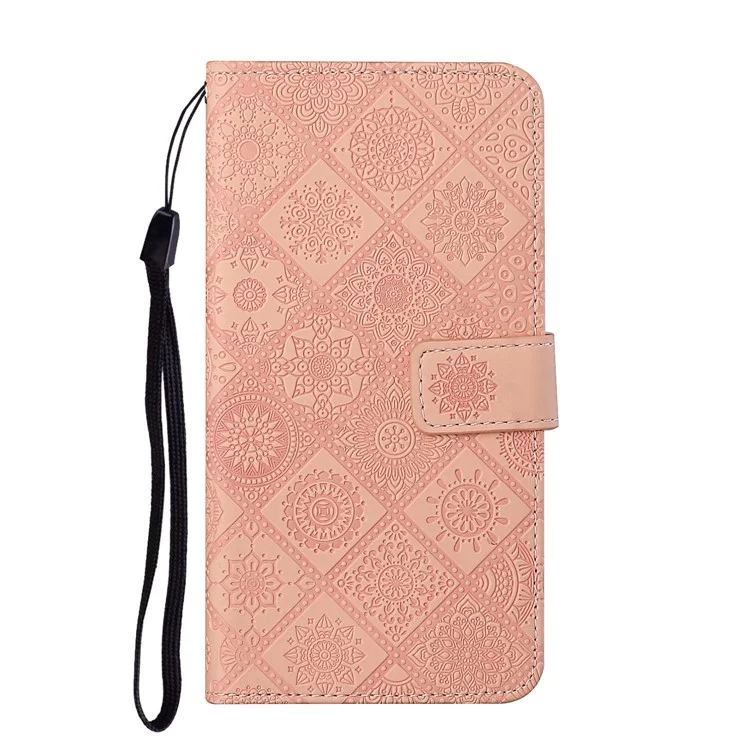 Estilo étnico Impreso Flower Magnético Cierre De Cartera Protectora Soporte Caja De Cuero Cáscara Con Correa De Muñeca Para Xiaomi 11T / 11T PRO - Rosado