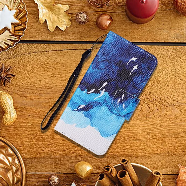 Motif D'imprimerie du Support de Portefeuille Couverture de Téléphone en Cuir Protecteur Avec Longe Pour Xiaomi 11t / 11t Pro - Poisson Aquarelle