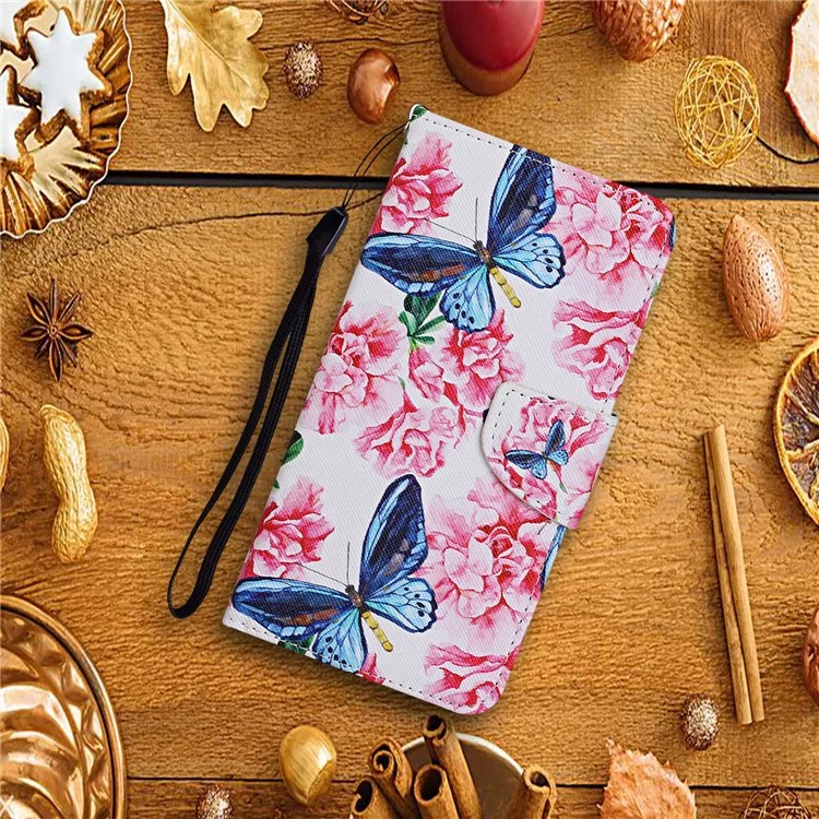 Pattern Printing PU Leather Phone Stand Wallet Case Protective Cover with Wrist Strap for Xiaomi 11T/11T Pro - Dragonfly/Flowers