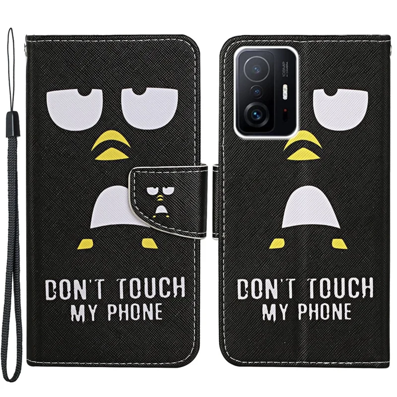 Pattern Printing PU Leather Phone Stand Wallet Case Protective Cover with Wrist Strap for Xiaomi 11T/11T Pro - Penguin