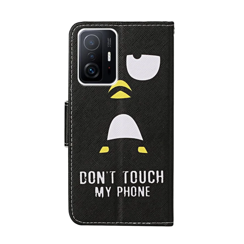 Pattern Printing PU Leather Phone Stand Wallet Case Protective Cover with Wrist Strap for Xiaomi 11T/11T Pro - Penguin
