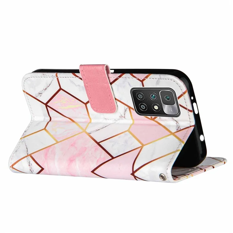 Marble Pattern Splicing Leather Case Wallet Stand Phone Cover Shell for Xiaomi Redmi Note 11 4G (MediaTek)/10 4G (2021)/10 2022 4G/10 Prime - Pink/White