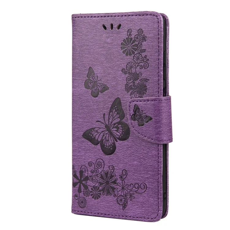 Imprinted Butterflies Flower Leather Wallet Stand Mobile Phone Case Shell Protector for Xiaomi 11T/11T Pro - Purple