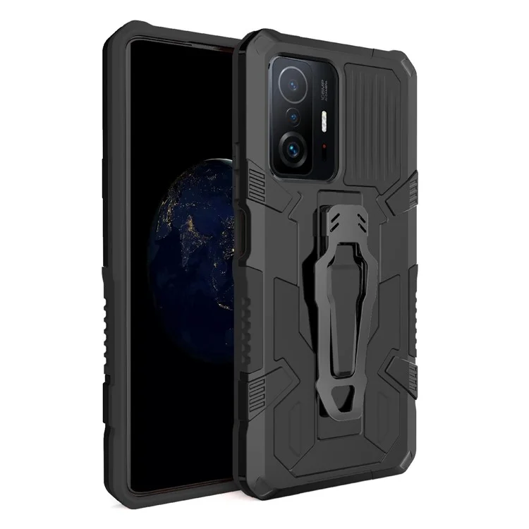 Back Clip Kickstand Design PC + TPU + Metal Hybrid Phone Protective Case Cover for Xiaomi 11T/11T Pro - Black