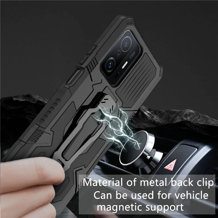 Capa Protetora de Telefone Híbrida de PC + TPU + Metal com Design de Suporte Traseiro para Xiaomi 11T/11T Pro - Preto