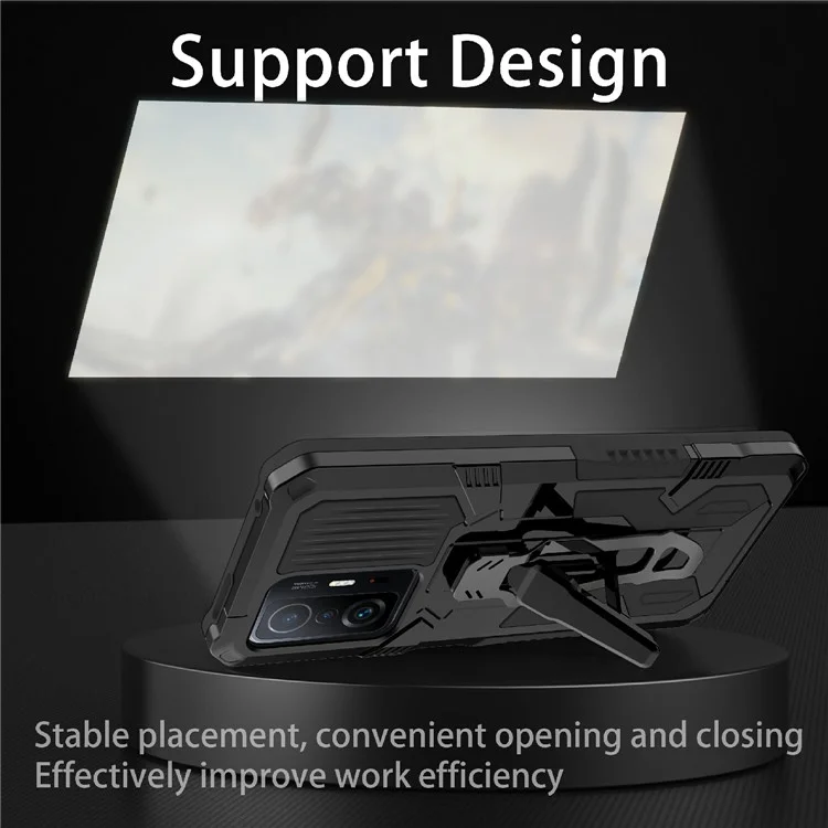 Capa Protetora de Telefone Híbrida de PC + TPU + Metal com Design de Suporte Traseiro para Xiaomi 11T/11T Pro - Preto
