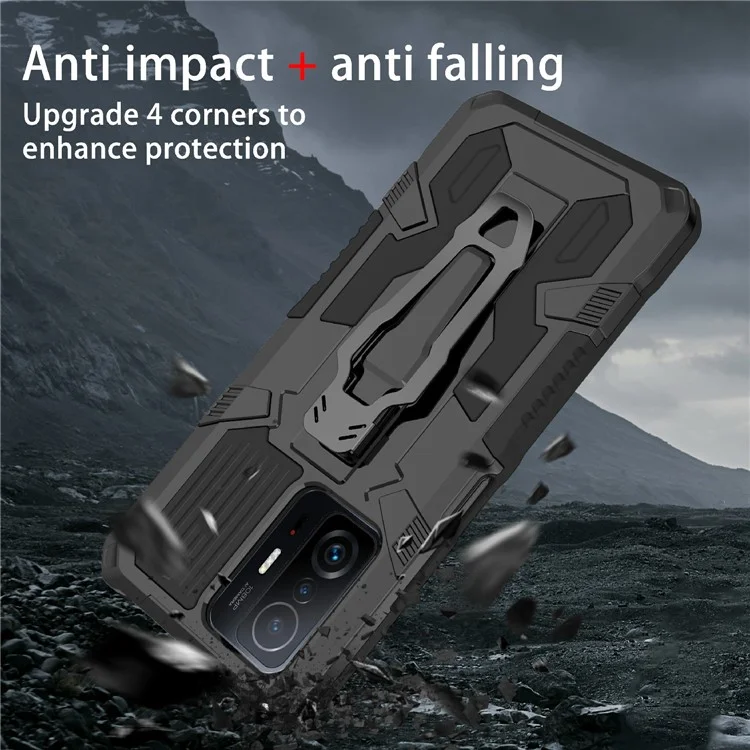 Capa Protetora de Telefone Híbrida de PC + TPU + Metal com Design de Suporte Traseiro para Xiaomi 11T/11T Pro - Preto
