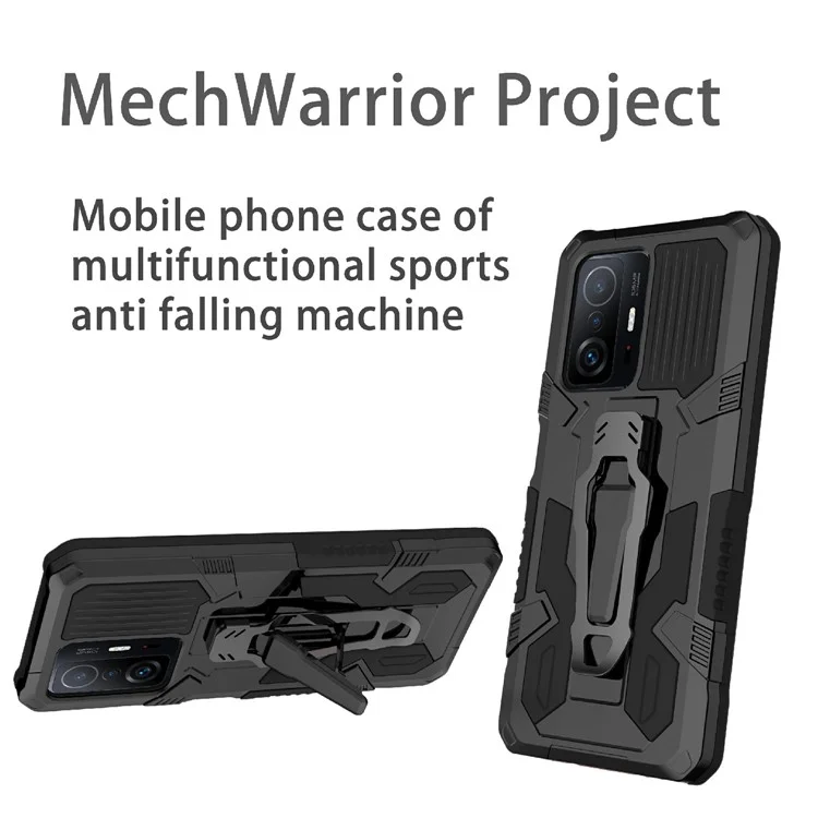Capa Protetora de Telefone Híbrida de PC + TPU + Metal com Design de Suporte Traseiro para Xiaomi 11T/11T Pro - Preto