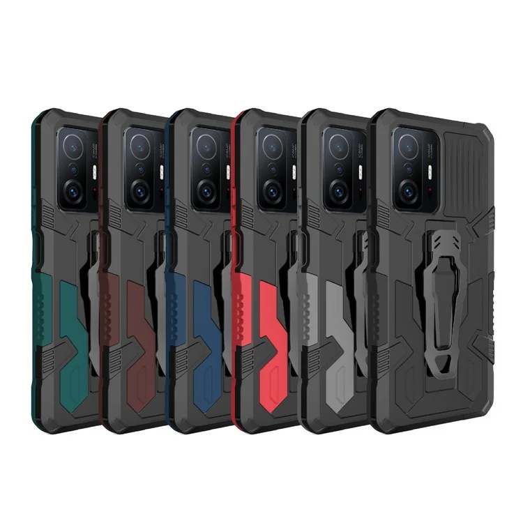 Capa Protetora de Telefone Híbrida de PC + TPU + Metal com Design de Suporte Traseiro para Xiaomi 11T/11T Pro - Preto