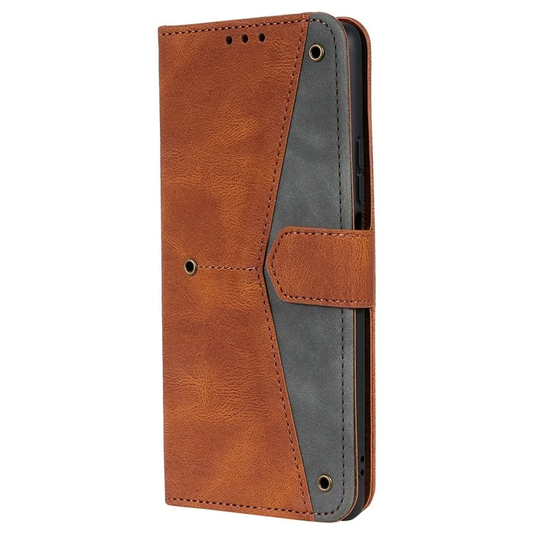 Splicing Stitching Skin-touch PU Leather and TPU Stand Wallet Phone Case Protective Cover for Xiaomi 11T/11T Pro - Brown