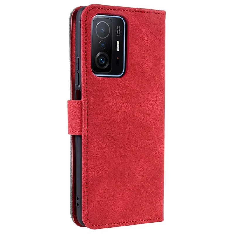 Spleißstichhaut-touch-pu-leder- Und Tpu-ständer Brieftasche Telefonhülle Schutzabdeckung Für Xiaomi 11t/11t Pro - Rot