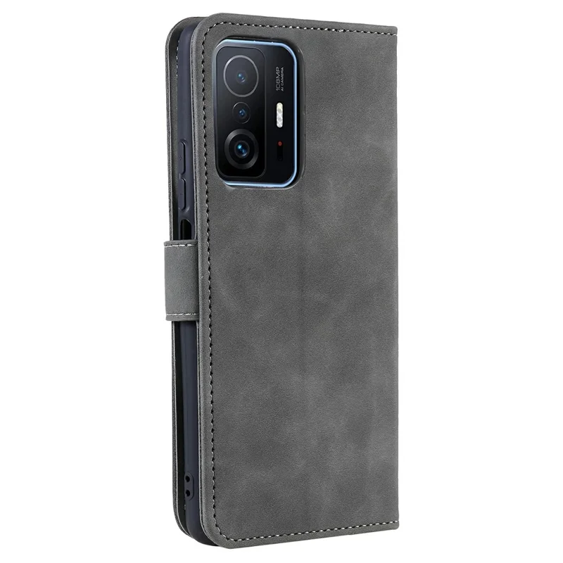 Spleißen Nähen Leder-Touch-Haut und TPU Stand-Brieftasche Smartphone-Hülle Schutzhülle für Xiaomi 11T/11T Pro - Grau 