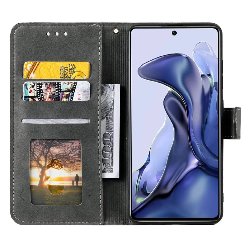Spleißen Nähen Leder-Touch-Haut und TPU Stand-Brieftasche Smartphone-Hülle Schutzhülle für Xiaomi 11T/11T Pro - Grau 
