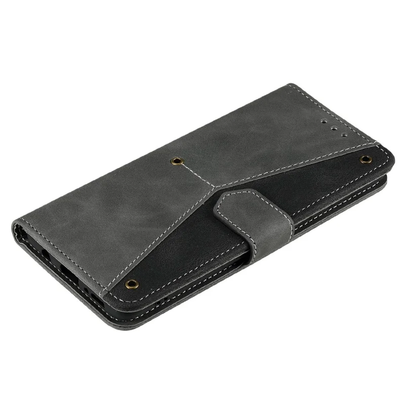 Spleißen Nähen Leder-Touch-Haut und TPU Stand-Brieftasche Smartphone-Hülle Schutzhülle für Xiaomi 11T/11T Pro - Grau 