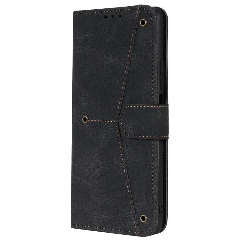 Splicing Stitching Skin-touch PU Leather and TPU Stand Wallet Phone Case Protective Cover for Xiaomi 11T/11T Pro - Black