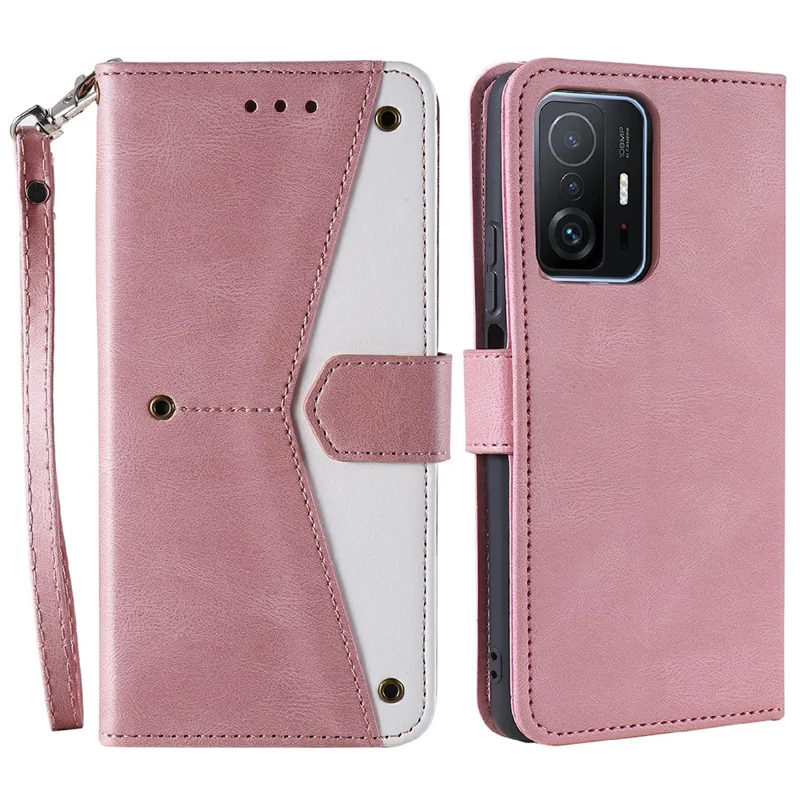 Spleißen, Sticken, berührungsempfindliches PU-Leder und TPU-Standgeldbeutel-Handyhülle Schutzhülle für Xiaomi 11T/11T Pro - Roségold