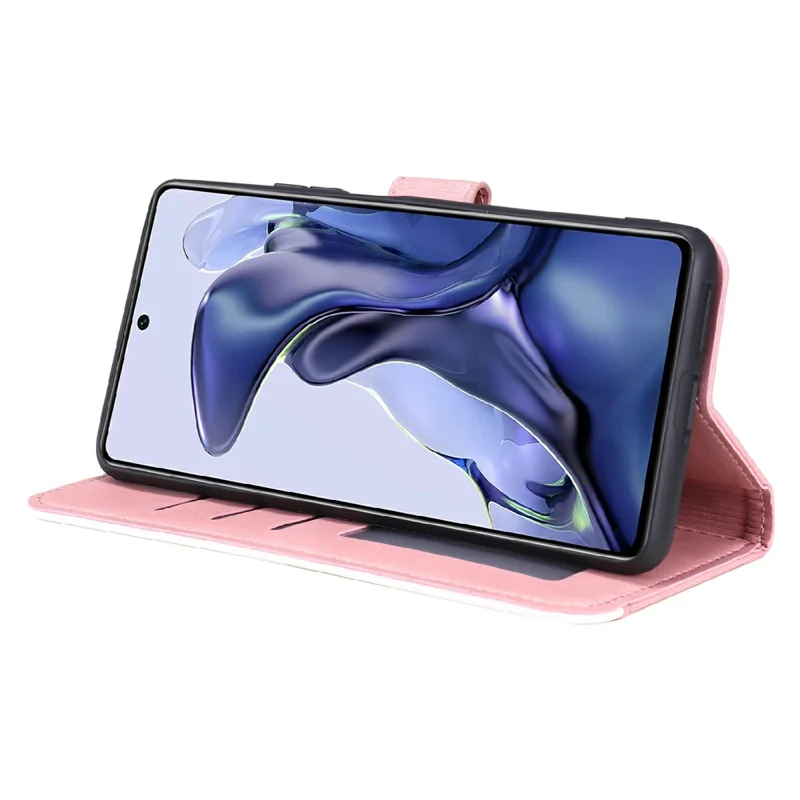 Spleißen, Sticken, berührungsempfindliches PU-Leder und TPU-Standgeldbeutel-Handyhülle Schutzhülle für Xiaomi 11T/11T Pro - Roségold