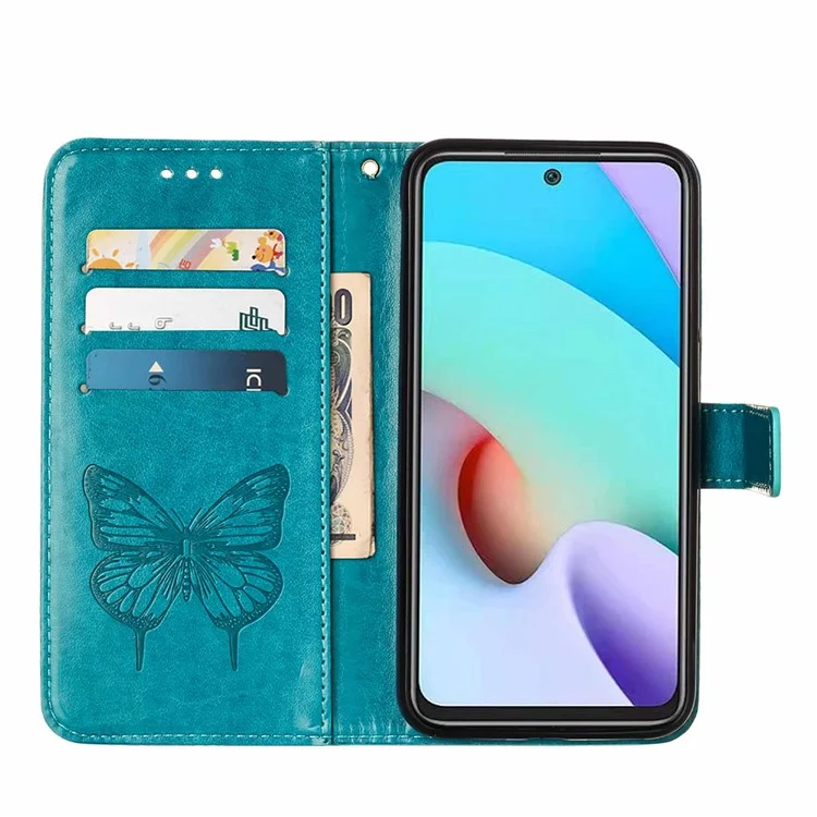 Custodia portafoglio in pelle con motivo farfalla e fiori, a prova di shock, con tracolla per Xiaomi Redmi Note 11 4G (MediaTek)/10 4G (2021)/10 2022 4G/10 Prime - Blu