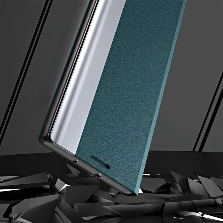 Auto Absorption Folio Flip Electroplated Leather Stand Phone Case Shell for Xiaomi 11T / 11T Pro - Black