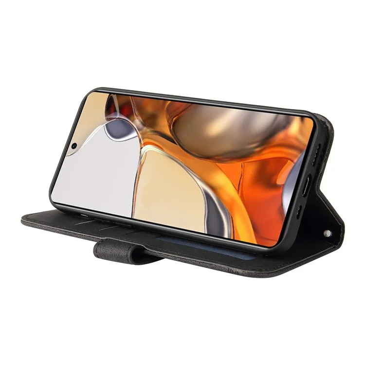 For Xiaomi 11T / 11T Pro Leather Wallet Cases Skin Touch Phone Cover Stand with Strap - Black