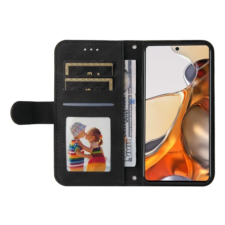 Para Xiaomi 11t/11t Pro pu PU Cuero de Cuero Case de Teléfono Con Patrón de Árbol Decoración de Botones de Metal - Negro