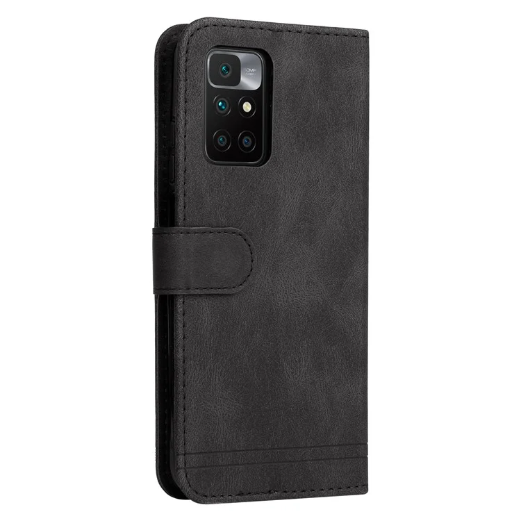 Anti-drop PU Leather Willet Soport Funbre de Tapa Con el Patrón de Árbol Decoración Del Botón de Metal Para Xiaomi Redmi Note 11 4G (MediaTek)/10 4G (2021)/10 2022 4G/10 Prime - Negro