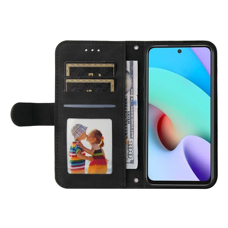 Anti-drop PU Leather Willet Soport Funbre de Tapa Con el Patrón de Árbol Decoración Del Botón de Metal Para Xiaomi Redmi Note 11 4G (MediaTek)/10 4G (2021)/10 2022 4G/10 Prime - Negro