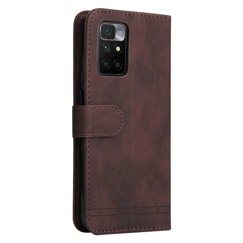 For Xiaomi Redmi Note 11 4G (Mediatek) / 10 4G (2021) / 10 2022 4G / Leather Wallet Cases Skin Touch Phone Cover Stand with Strap - Brown