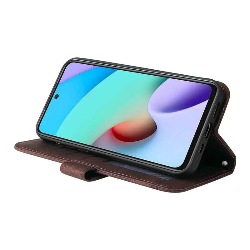 For Xiaomi Redmi Note 11 4G (Mediatek) / 10 4G (2021) / 10 2022 4G / Leather Wallet Cases Skin Touch Phone Cover Stand with Strap - Brown
