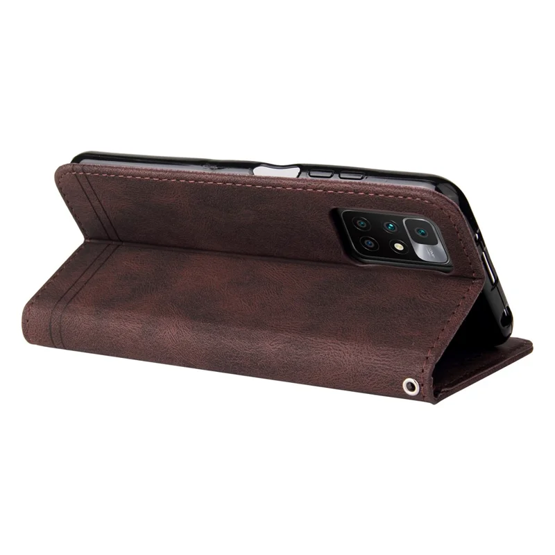 For Xiaomi Redmi Note 11 4G (Mediatek) / 10 4G (2021) / 10 2022 4G / Leather Wallet Cases Skin Touch Phone Cover Stand with Strap - Brown