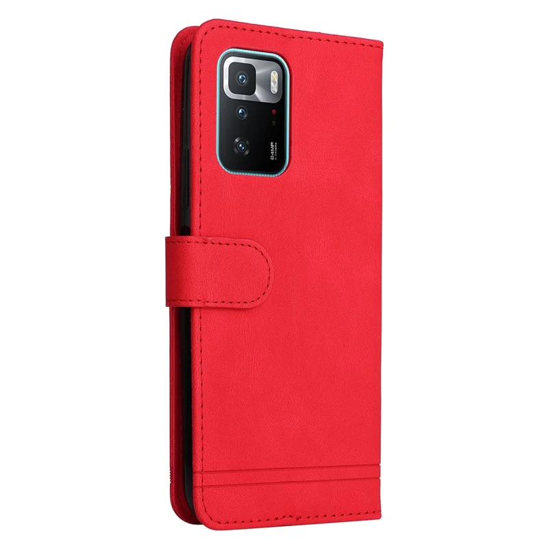 For Xiaomi Redmi Note 10 Pro 5G (China) / Poco X3 GT 5G Leather Wallet Cases Skin Touch Phone Cover Stand with Strap - Red