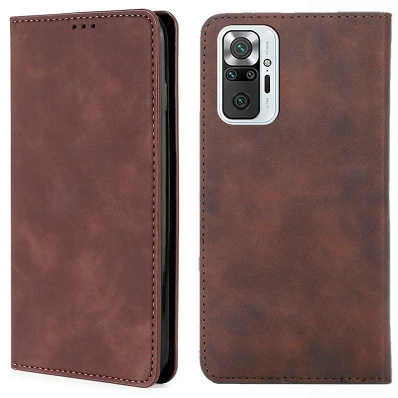 Auto Closing Magnetic Skin-touch Feeling PU Leather Stand Flip Phone Cover with Card Slots for Xiaomi Redmi Note 10 Pro 4G (Global) / Redmi Note 10 Pro 4G (India) / Redmi Note 10 Pro Max - Dark Brown