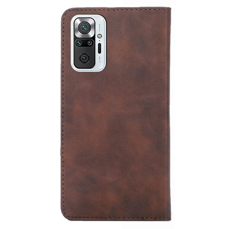 Auto Closing Magnetic Skin-touch Feeling PU Leather Stand Flip Phone Cover with Card Slots for Xiaomi Redmi Note 10 Pro 4G (Global) / Redmi Note 10 Pro 4G (India) / Redmi Note 10 Pro Max - Dark Brown