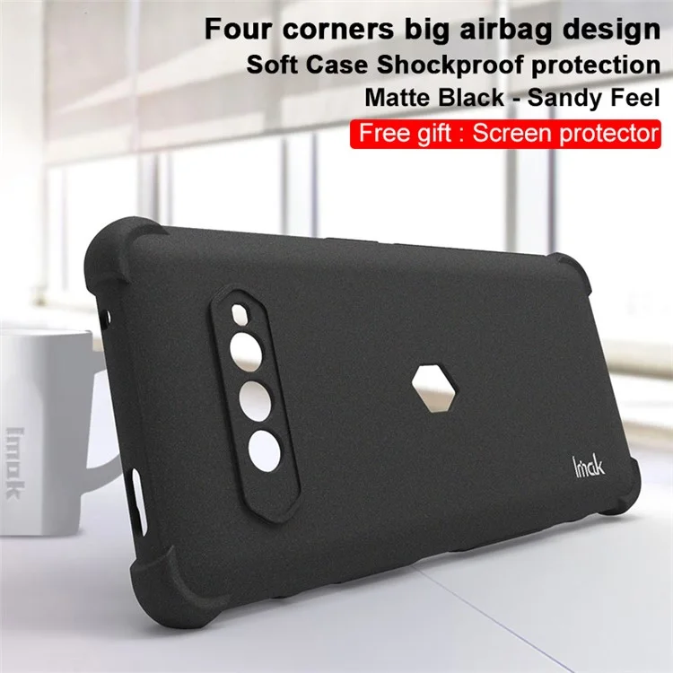 IMAK cuatro esquinas diseño de airbag a prueba de golpes con protección de pantalla de TPU mate para Xiaomi Black Shark 4 / 4 Pro - negro mate