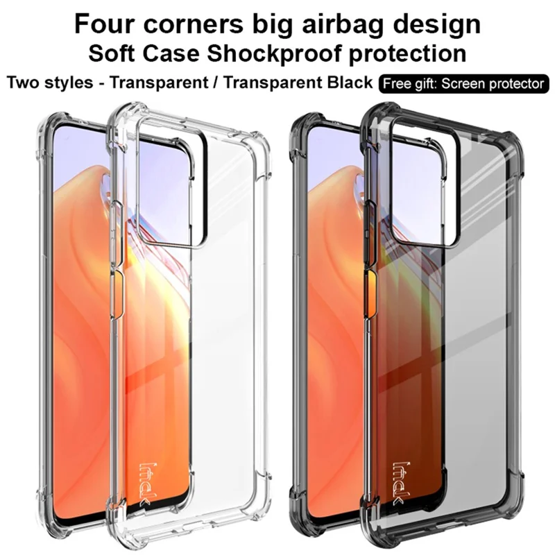 IMAK Four-Corner Airbag Shock-Absorbing Soft TPU Phone Case with Screen Protector for Xiaomi 11T / 11T Pro - Transparent