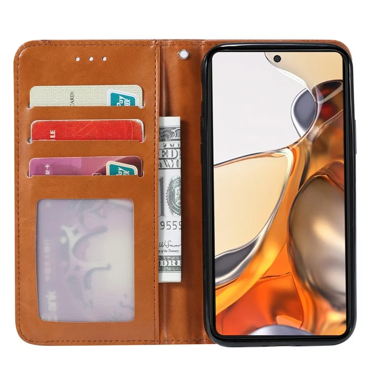 Auto-absorbierter Äußerer Kartenschlitz Wallet Ständer Leder Mobiltelefonabdeckung Protector Für Xiaomi 11t / Xiaomi 11t Pro. - Schwarz