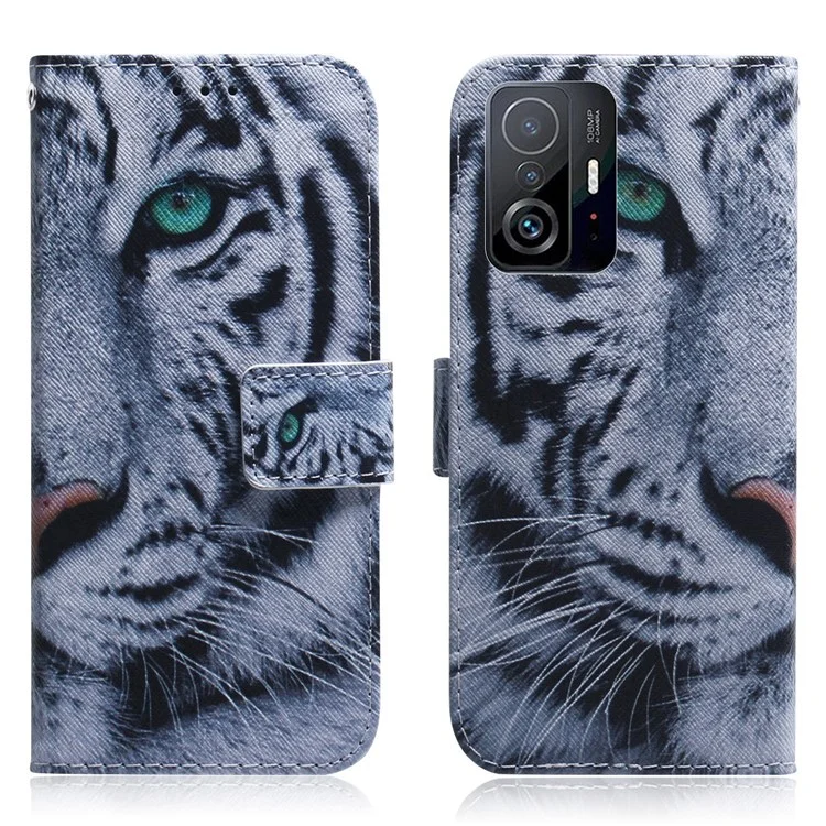 Pattern Printing PU Leather Scratch-resistant Stand Wallet Phone Cover Shell for Xiaomi 11T/11T Pro - Tiger
