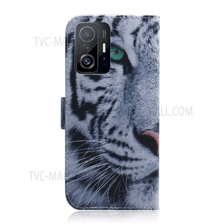 Pattern Printing PU Leather Scratch-resistant Stand Wallet Phone Cover Shell for Xiaomi 11T/11T Pro - Tiger