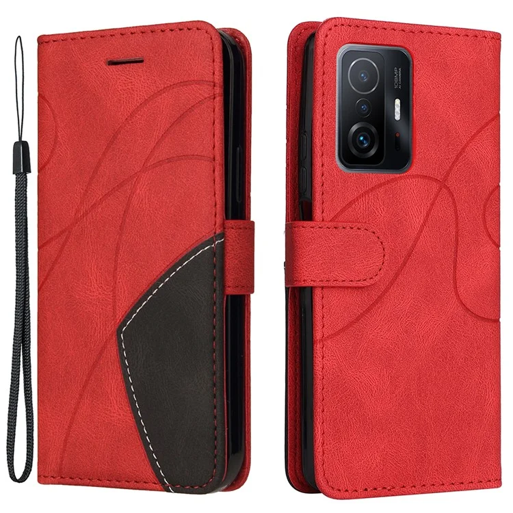 Para Xiaomi 11T/11T Pro KT Leather Series-1 Dual-Color Splicing Well-Protected Anti-Scratch Wrist Strap PU Leather Wallet Design Phone Case with Stand - Vermelho