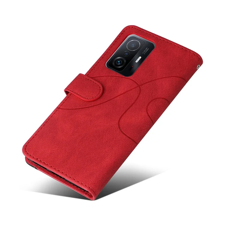 Para Xiaomi 11T/11T Pro KT Leather Series-1 Dual-Color Splicing Well-Protected Anti-Scratch Wrist Strap PU Leather Wallet Design Phone Case with Stand - Vermelho