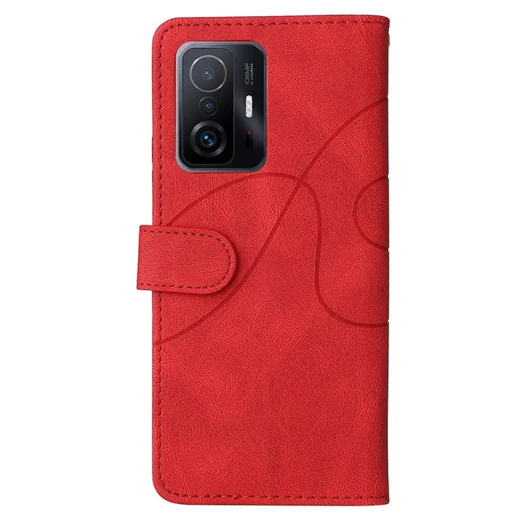 Para Xiaomi 11T/11T Pro KT Leather Series-1 Dual-Color Splicing Well-Protected Anti-Scratch Wrist Strap PU Leather Wallet Design Phone Case with Stand - Vermelho