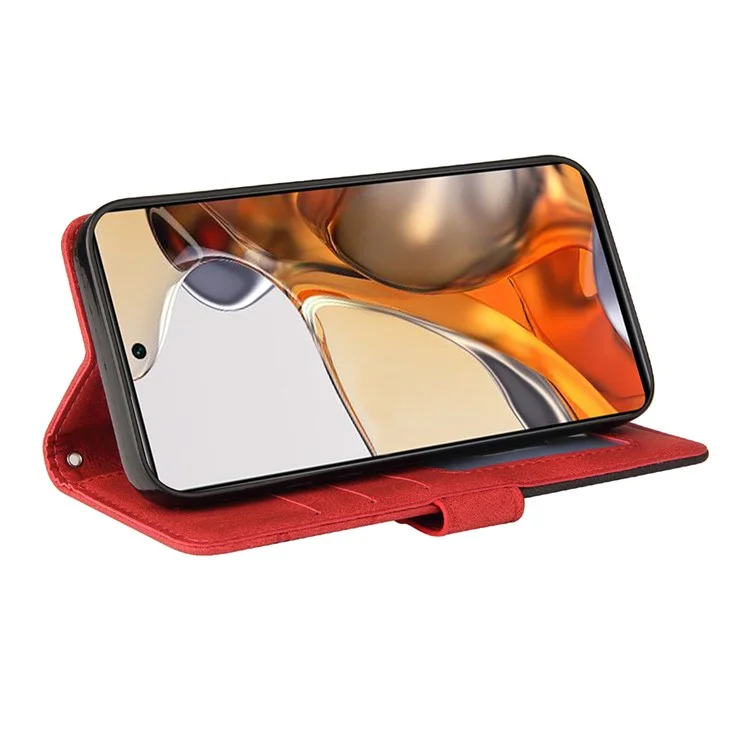 Para Xiaomi 11T/11T Pro KT Leather Series-1 Dual-Color Splicing Well-Protected Anti-Scratch Wrist Strap PU Leather Wallet Design Phone Case with Stand - Vermelho