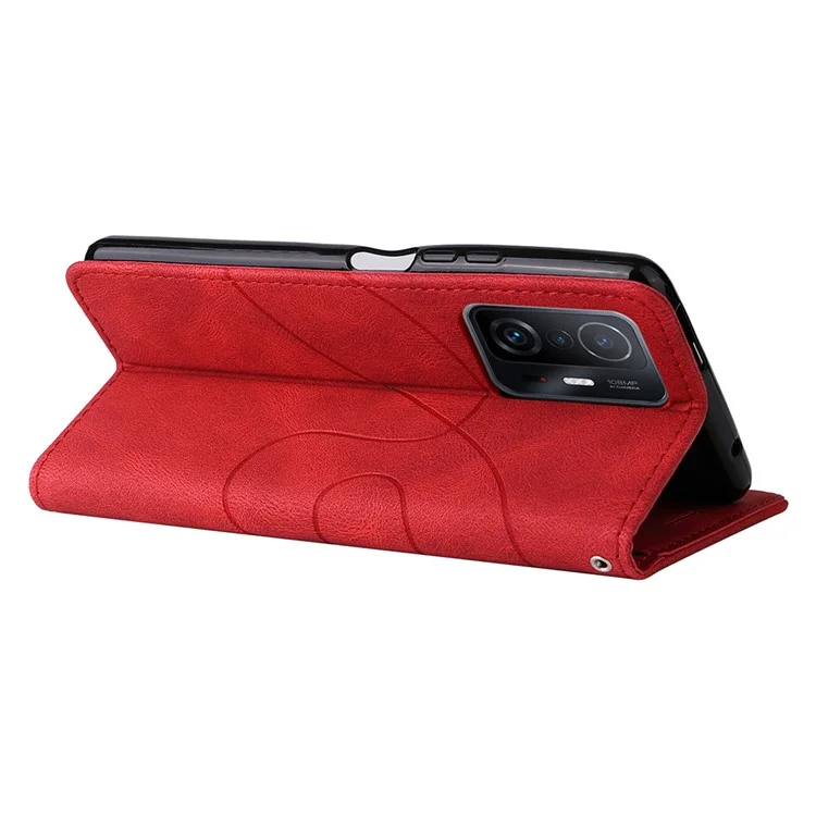 Para Xiaomi 11T/11T Pro KT Leather Series-1 Dual-Color Splicing Well-Protected Anti-Scratch Wrist Strap PU Leather Wallet Design Phone Case with Stand - Vermelho