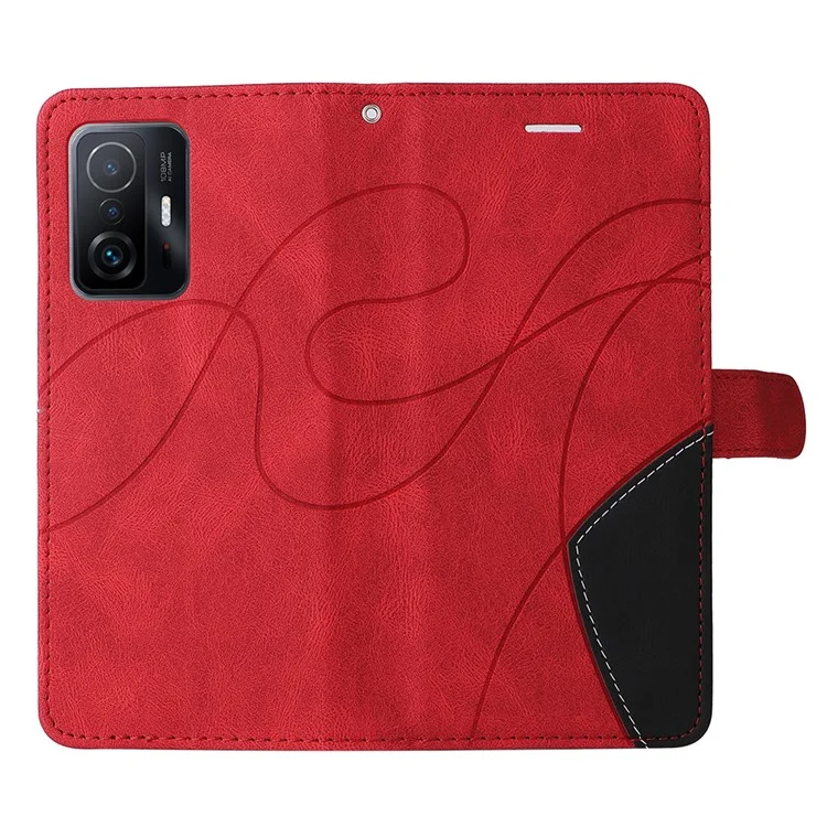 Para Xiaomi 11T/11T Pro KT Leather Series-1 Dual-Color Splicing Well-Protected Anti-Scratch Wrist Strap PU Leather Wallet Design Phone Case with Stand - Vermelho