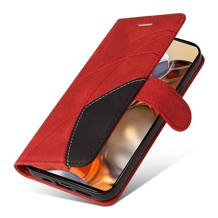 Para Xiaomi 11T/11T Pro KT Leather Series-1 Dual-Color Splicing Well-Protected Anti-Scratch Wrist Strap PU Leather Wallet Design Phone Case with Stand - Vermelho